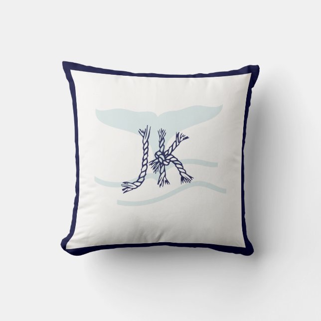 PixDezines DIY MONOGRAM WHALE+NAUTICAL ROPE Throw Pillow (Front)