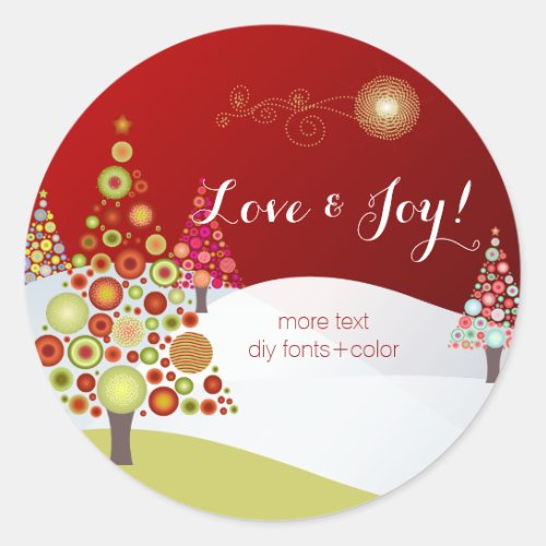 PixDezines DIY retro christmas trees Classic Round Sticker