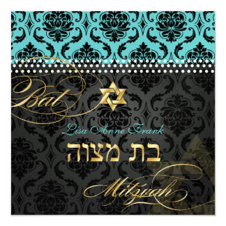 PixDezines DIY teal Vendome Damask, Bat Mitzvah Card