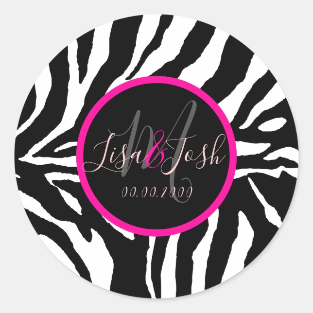 PixDezines DIY Zebra Pattern, Monogram Classic Round Sticker (Front)