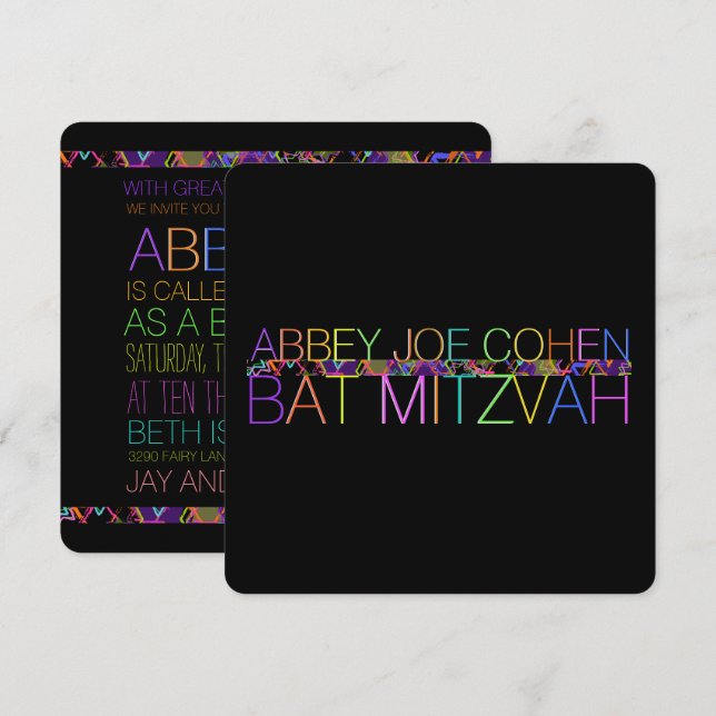 PixDezines DIYcolors/neon/bat mitzvah Invitation (Front/Back)