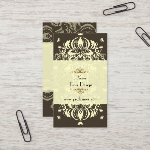 Business Card Floral Damask Dark Chocolate