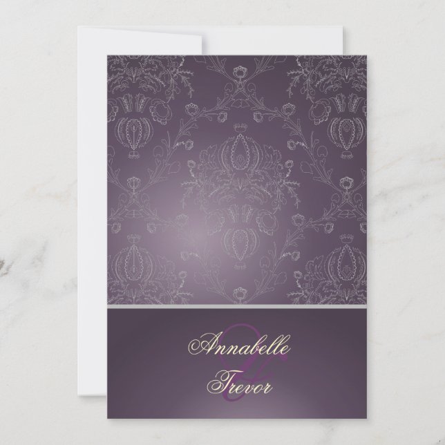 PixDezines Dolcè Damask / Plum+Silvery Gray Invitation (Front)