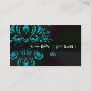 PixDezines Dolcè Damask/Teal+Charcoal Business Card