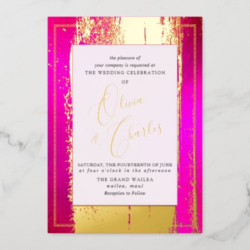 PixDezines Double Happiness Hot Pink n Real Foil Invitation