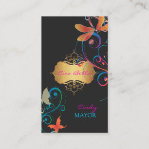 PixDezines Dragonflies Butterflies Rainbow Swirls Business Card