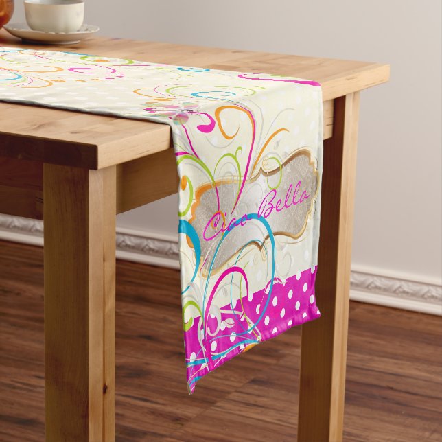 PixDezines Dragonflies Rainbow Swirls Short Table Runner (In Situ)