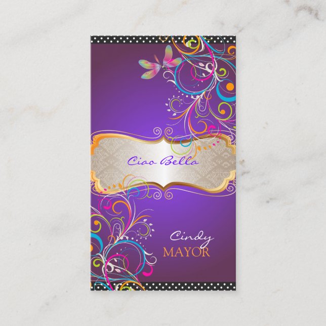 PixDezines Dragonflies/Royal Purple Business Card (Front)