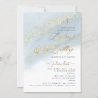 PixDezines Dusty Blue Gold Baptism+1st Birthday