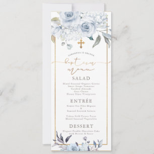 PixDezines Dusty Blue H2 Flowers Baptism Menu Invitation