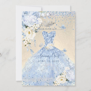 PixDezines Dusty Blue Hyde Quinceanera Dress Invitation