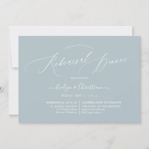 PixDezines Dusty Blue Minimalist Rehearsal Dinner Invitation