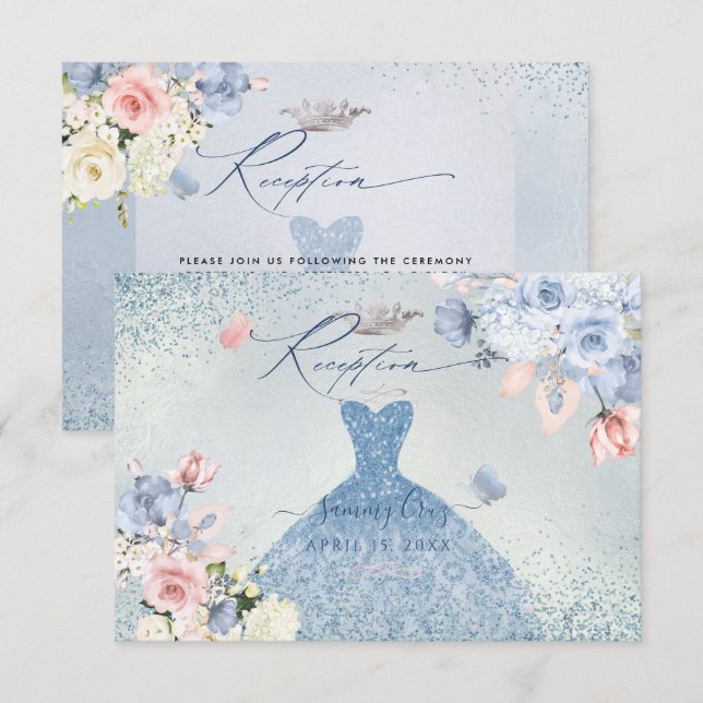 PixDezines Dusty Blue Roses Quinceanera Reception Invitation (Front/Back)