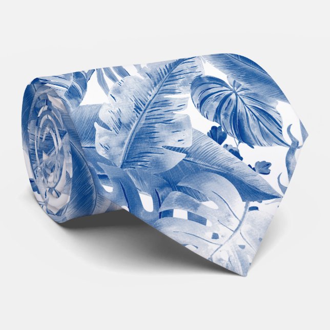PixDezines Dusty Blue Tropical Foliage Neck Tie (Rolled)