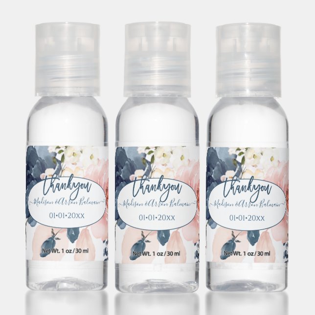 PixDezines Dusty Blush Navy Blue Roses Hand Sanitizer (Set)