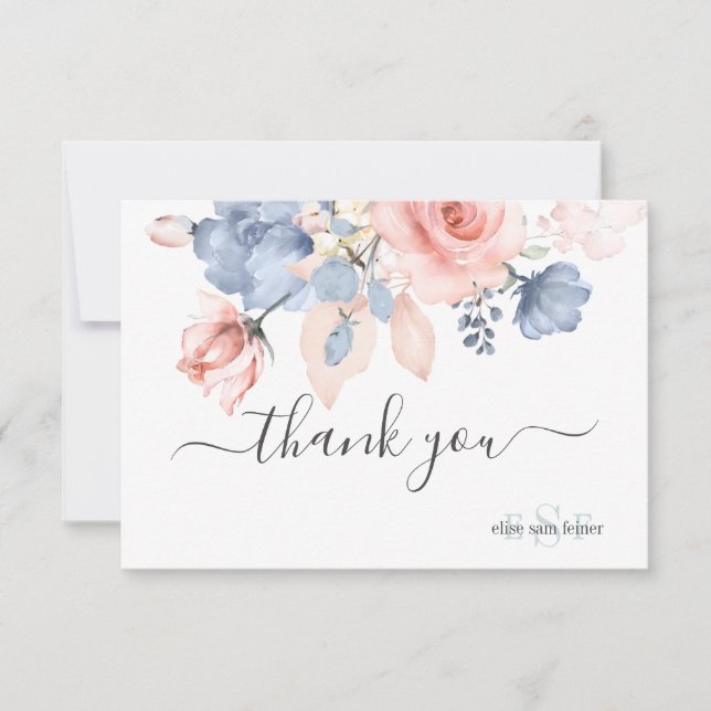 PixDezines Dusty Navy Blue Blush Roses Thank You (Front)