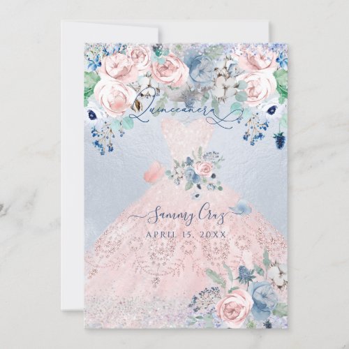 PixDezines Dusty Pink Blue Peonies Quinceanera Inv Invitation