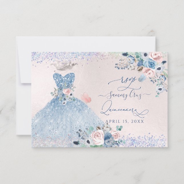PixDezines Dusty Pink Blue Peonies RSVP Invitation (Front)