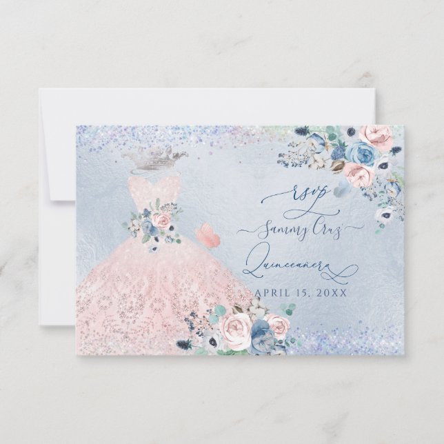 PixDezines Dusty Pink Blue Peonies RSVP Invitation (Front)