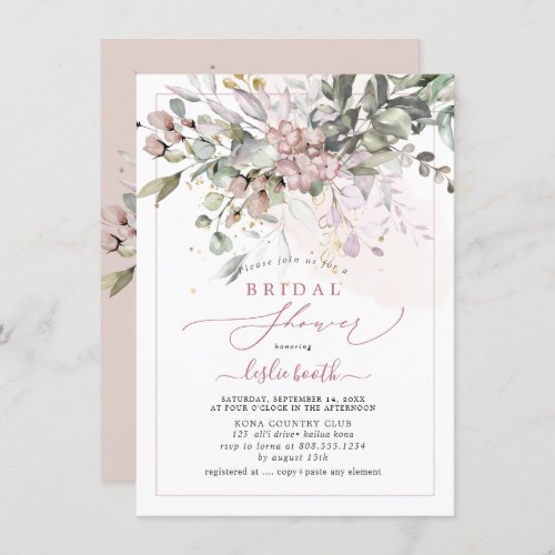PixDezines Dusty Pink Gum Eucalyptus Bridal Shower Invitation