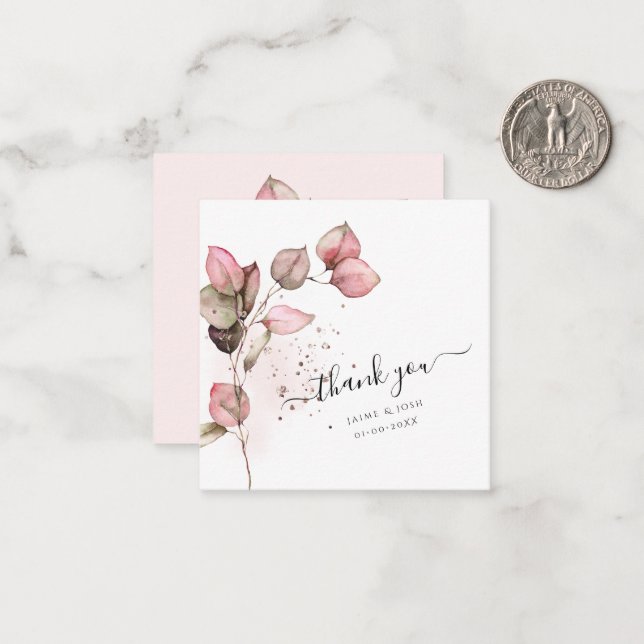 PixDezines Dusty Pink H2 Eucalyptus Branch Note Card (Front/Back In Situ)