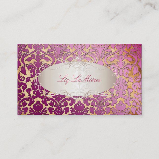 PixDezines dusty rose flora damask/faux parchment Business Card (Front)