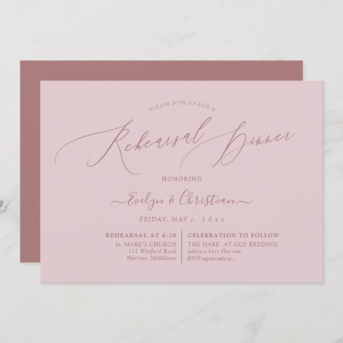 PixDezines Dusty Rose Minimalist Rehearsal Dinner Invitation