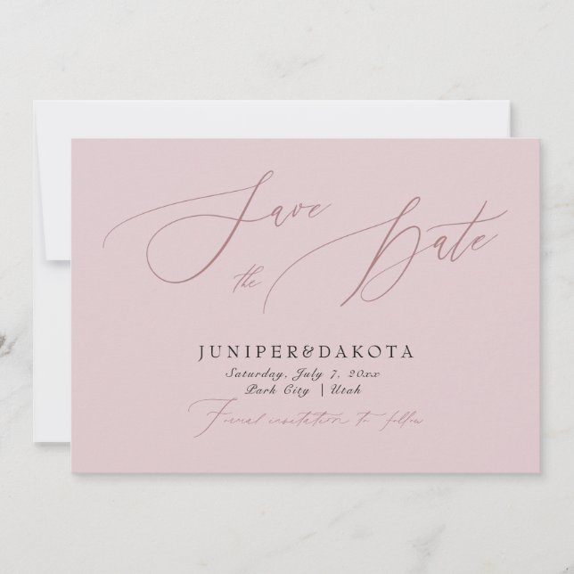 PixDezines Dusty Rose Modern Script Save the Date Invitation (Front)