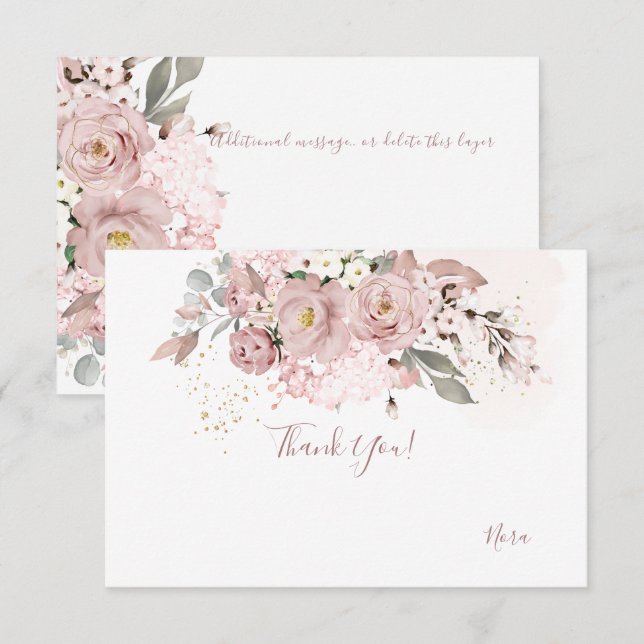 PixDezines Dusty Rose Thank you Card (Front/Back)