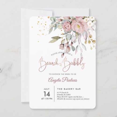 PixDezines Dusty Roses Eucalyptus BrunchBubbly Invitation