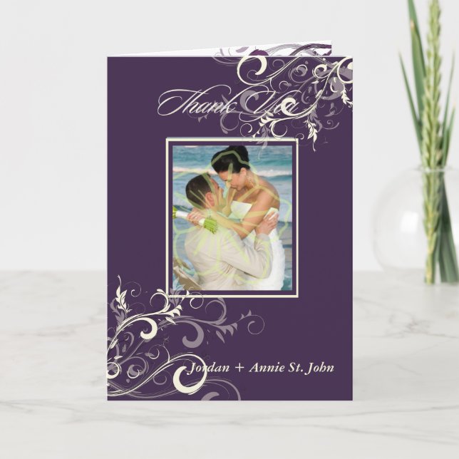 PixDezines Eggplant Swirls Photo Thank You cards (Front)