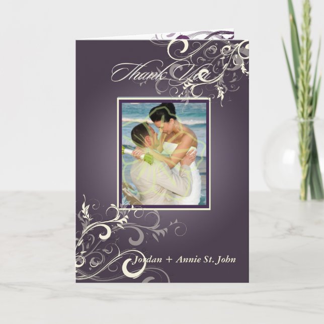 PixDezines Eggplant Swirls Photo Thank You cards (Front)