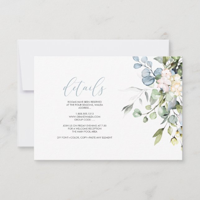 PixDezines Elegant Blue Gum Eucalyptus DETAILS Invitation (Front)
