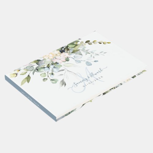 PixDezines Elegant Blue Gum Eucalyptus Monogram Guest Book
