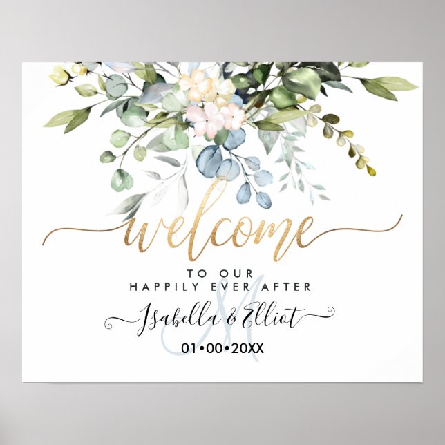 PixDezines Elegant Blue Gum Eucalyptus Welcome Poster (Front)
