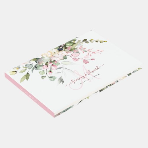 PixDezines Elegant Blush Gum Eucalyptus Monogram Guest Book