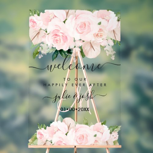 PixDezines Elegant Blush Pink Roses Anthuriums Acrylic Sign