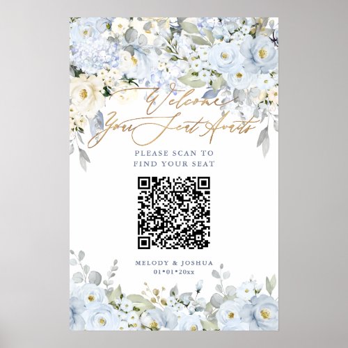 PixDezines Elegant Dusty Blue Hyde QR Seating Poster