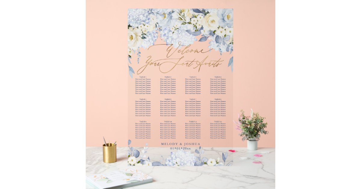 PixDezines Elegant Dusty Blue Hyde Seating Chart Zazzle