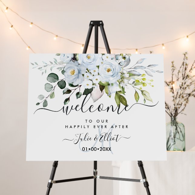 PixDezines Elegant Dusty Blue Roses Eucalyptus Foam Board (In Situ (Stand))