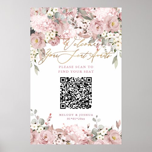 PixDezines Elegant Dusty Blush Hyde QR Seating Poster