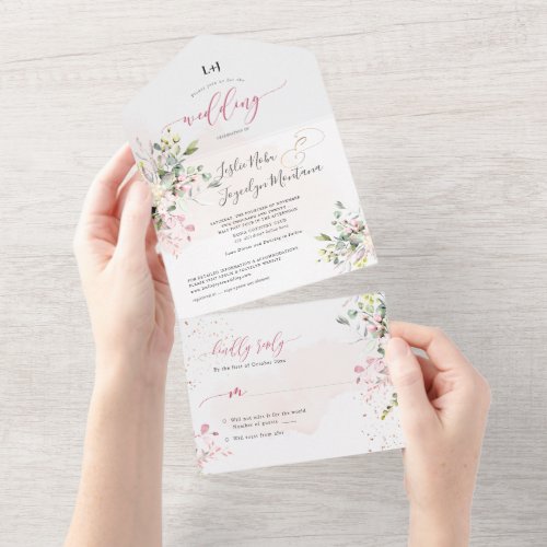 PixDezines Elegant Dusty Rose Gum Eucalyptus All In One Invitation