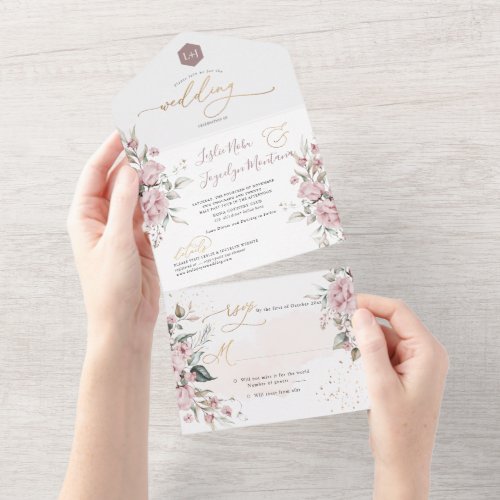 PixDezines Elegant Dusty Roses Watercolor Flowers  All In One Invitation