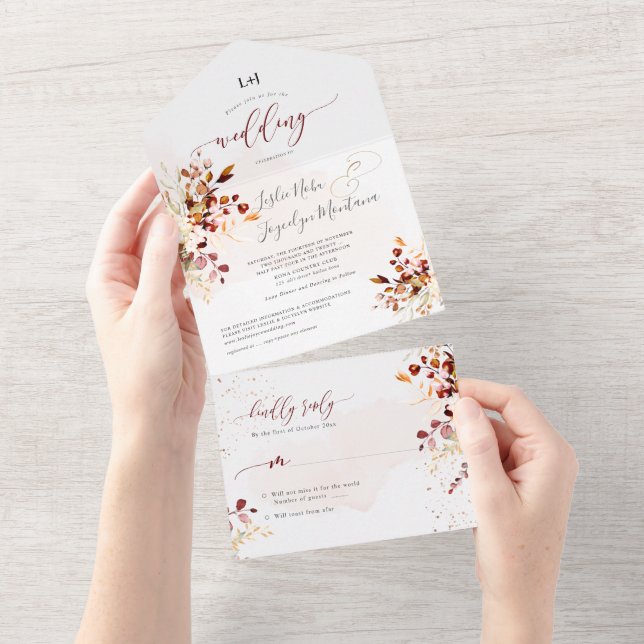 PixDezines Elegant Fall Foliage Gum Eucalyptus All In One Invitation (Tearaway)
