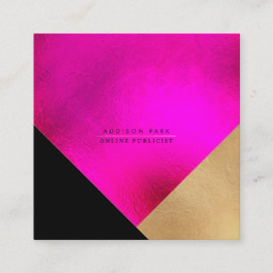 PixDezines Elegant Faux Gold Hot+Flashy Pink Squar Square Business Card