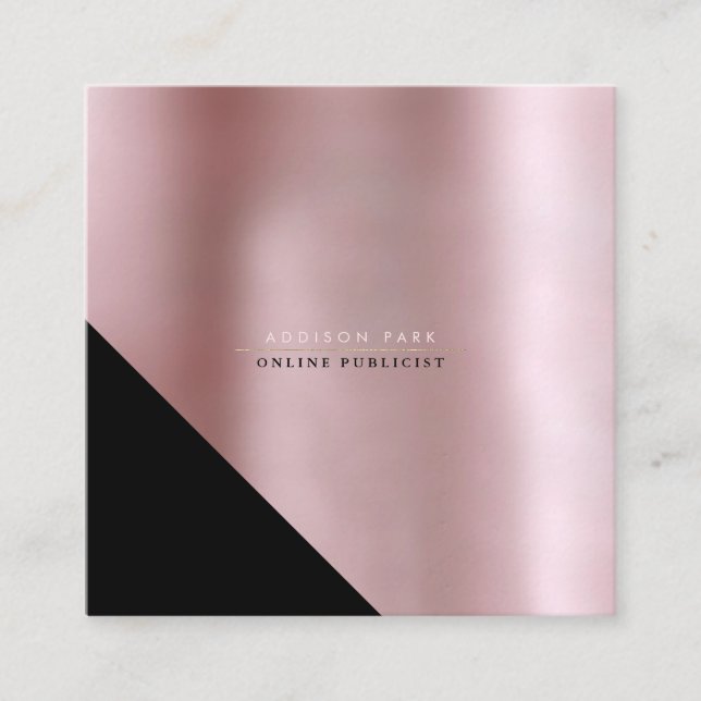 PixDezines Elegant Faux Rose Gold+Black Square Business Card (Front)
