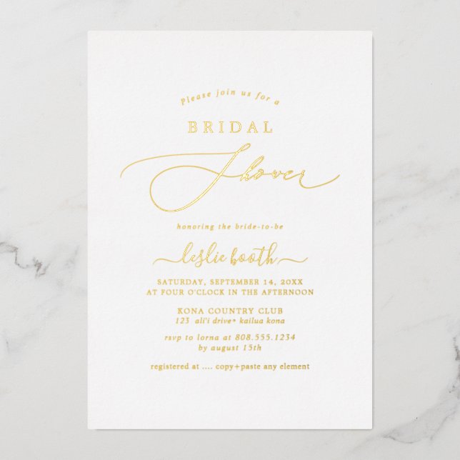 PixDezines Elegant Luxe Calligraphy Bridal Shower  Foil Invitation (Front)