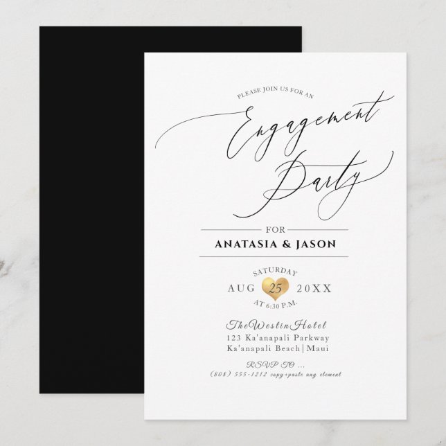 PixDezines Elegant Luxe Calligraphy Engagement Invitation (Front/Back)