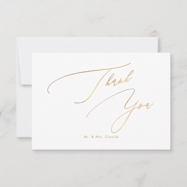 PixDezines Elegant Luxe Calligraphy Faux Gold Than Thank You Card (Front)