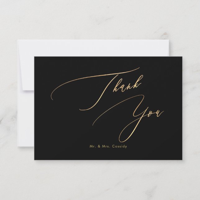 PixDezines Elegant Luxe Calligraphy Faux Gold Thank You Card (Front)